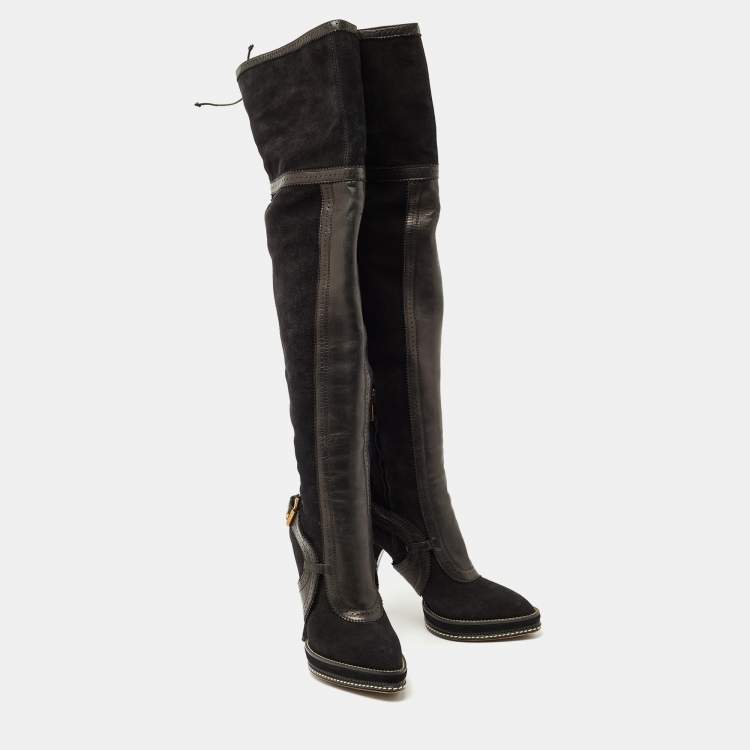 Pre Owned Dior Black Leather and Suede  Platform Length Length Boots Size 41 