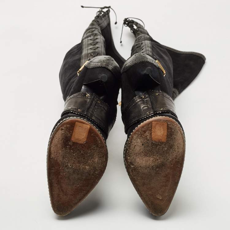 Pre Owned Dior Black Leather and Suede  Platform Length Length Boots Size 41 