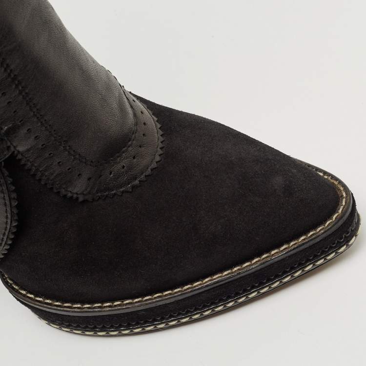 Pre Owned Dior Black Leather and Suede  Platform Length Length Boots Size 41 