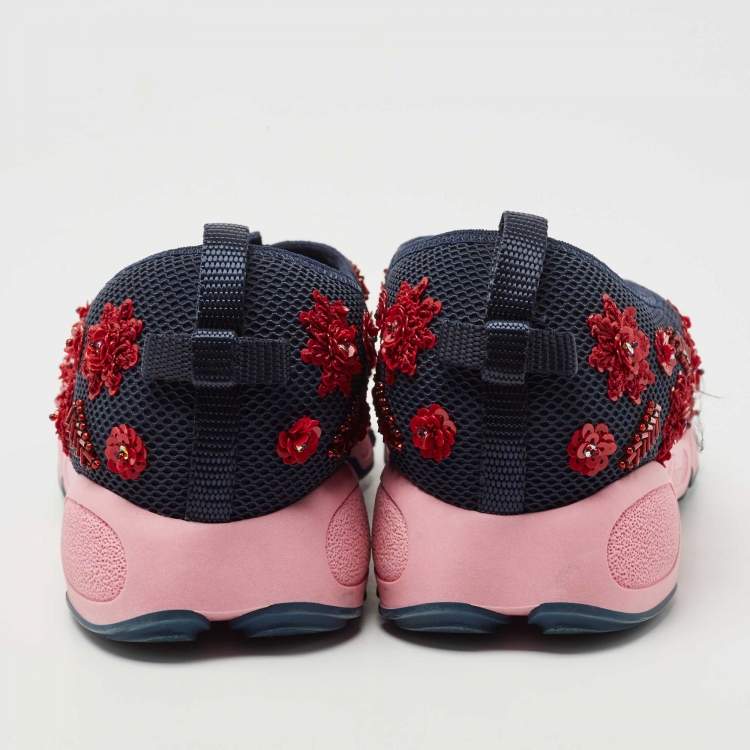 Pre Owned Dior Navy Blue Embellished Mesh Fusion Sneakers Size 38.5