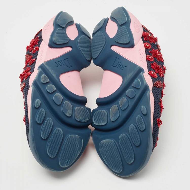 Pre Owned Dior Navy Blue Embellished Mesh Fusion Sneakers Size 38.5