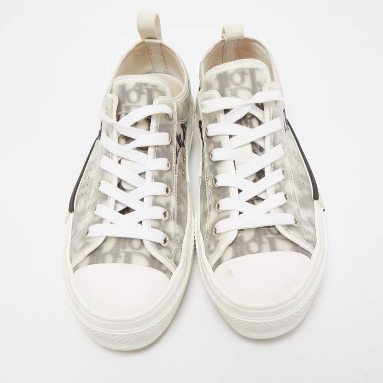 Pre Owned Dior White/Grey Oblique Mesh and Rubber B23 Low Top Sneakers Size 39