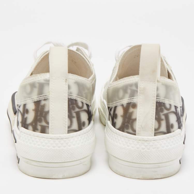 Pre Owned Dior White/Grey Oblique Mesh and Rubber B23 Low Top Sneakers Size 39
