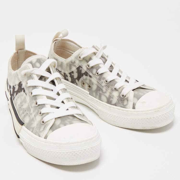 Pre Owned Dior White/Grey Oblique Mesh and Rubber B23 Low Top Sneakers Size 39