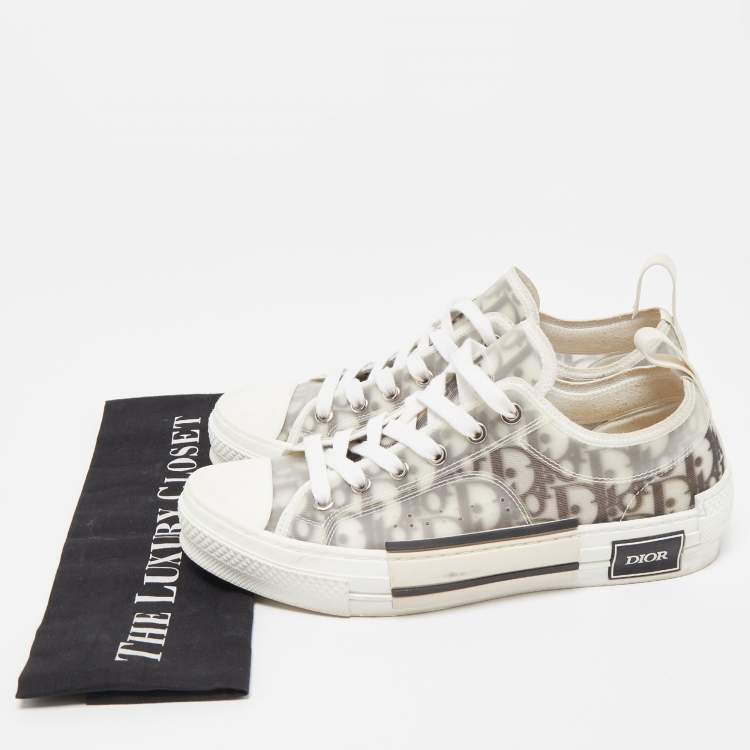 Pre Owned Dior White/Grey Oblique Mesh and Rubber B23 Low Top Sneakers Size 39