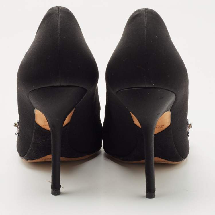 Pre Owned Dior Black Satin Crystal Embellished Round Toe Pumps Size 40