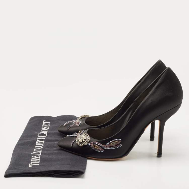 Pre Owned Dior Black Satin Crystal Embellished Round Toe Pumps Size 40