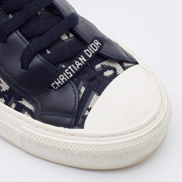 مملوكة مسبقًا Dior Blue Knit Fabric and Leather Walk'n'Dior High Top Sneakers Size 35.5