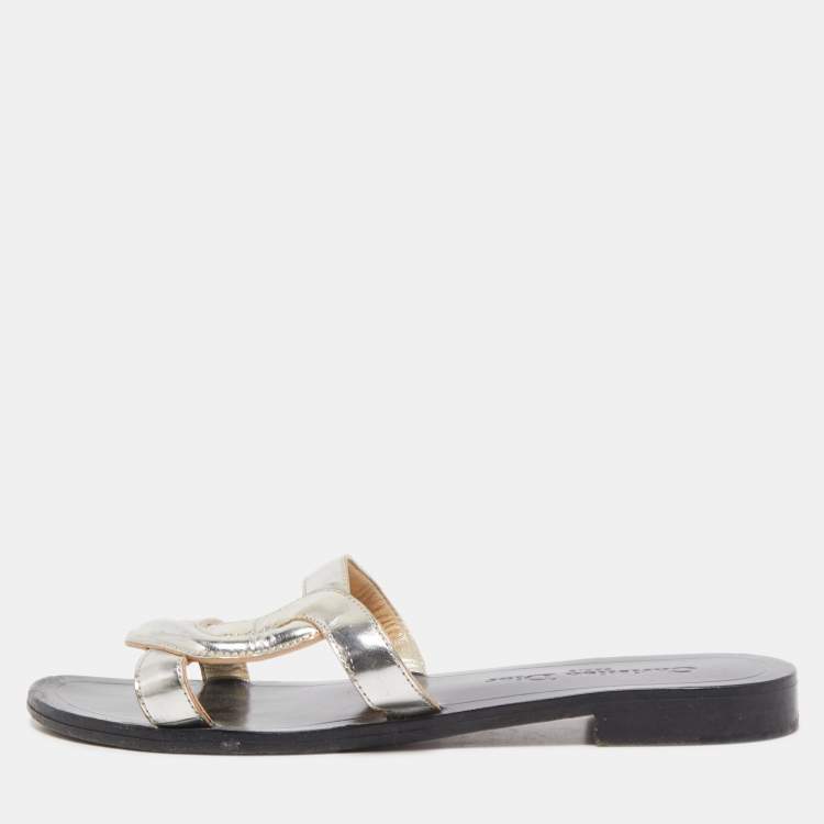 Dior Silver Leather Slide Flats Size 36.5 Dior | The Luxury Closet