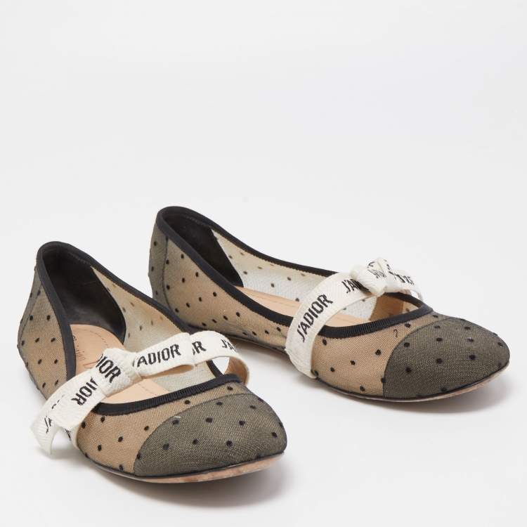 Pre Owned Dior Black Mesh Miss J'adior Ballet Flats Size 38