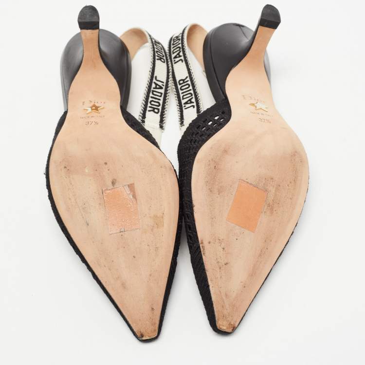 Pre Owned Dior Black Canvas and Mesh Jadior Slingback Pumps Size 37.5