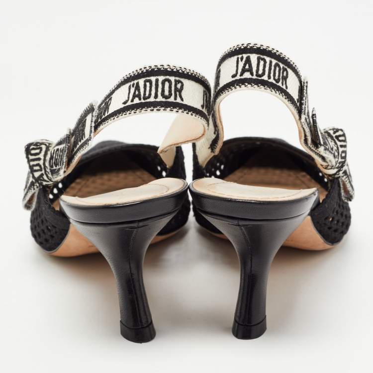 Pre Owned Dior Black Canvas and Mesh Jadior Slingback Pumps Size 37.5