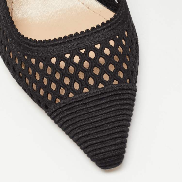 Pre Owned Dior Black Canvas and Mesh Jadior Slingback Pumps Size 37.5