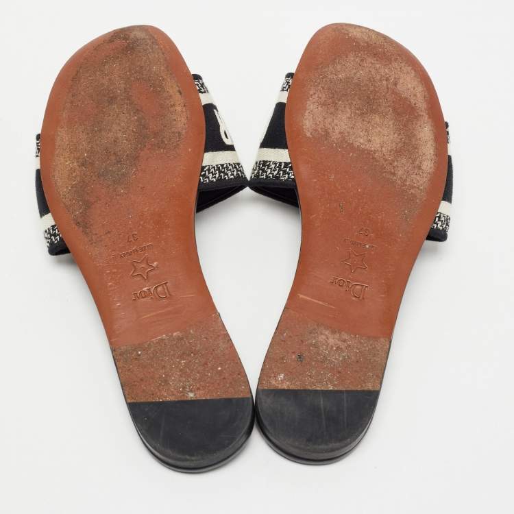 Pre Owned Dior White/Black Canvas Dway Slide Flats Size 37