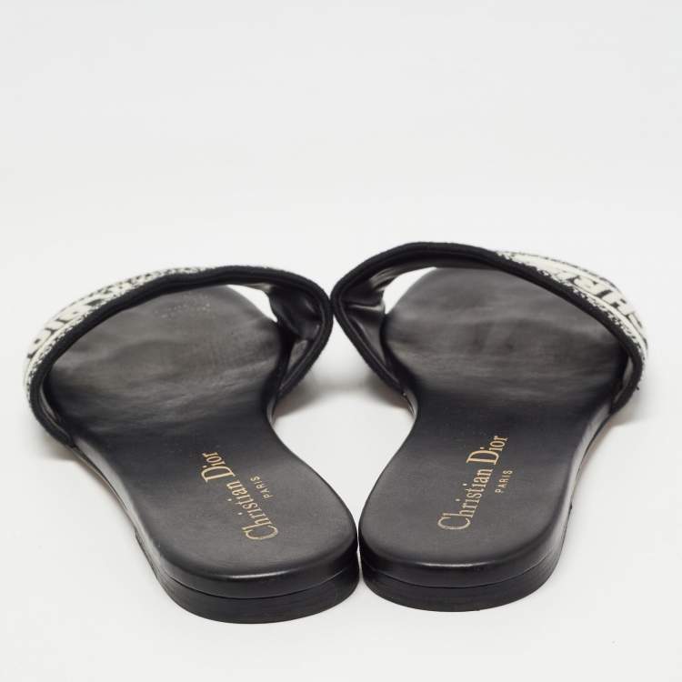 Pre Owned Dior White/Black Canvas Dway Slide Flats Size 37