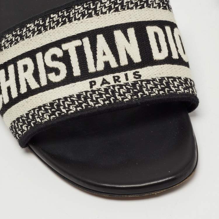Pre Owned Dior White/Black Canvas Dway Slide Flats Size 37