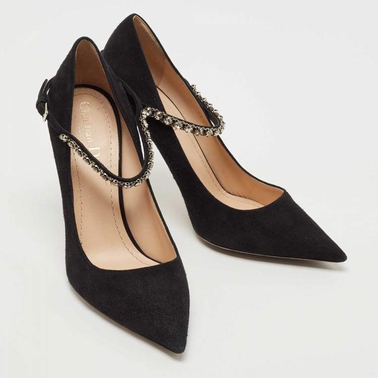 Pre Owned Dior Black Suede Crystal Embellished Pumps Size 38.5