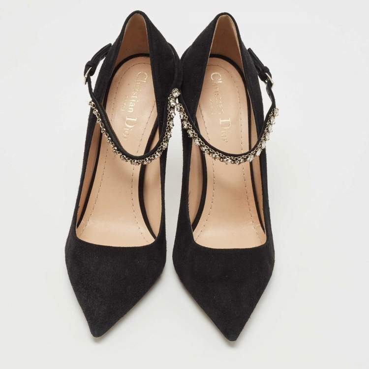 Pre Owned Dior Black Suede Crystal Embellished Pumps Size 38.5