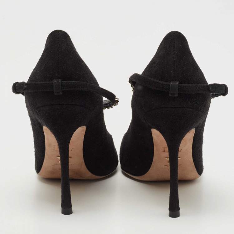 Pre Owned Dior Black Suede Crystal Embellished Pumps Size 38.5