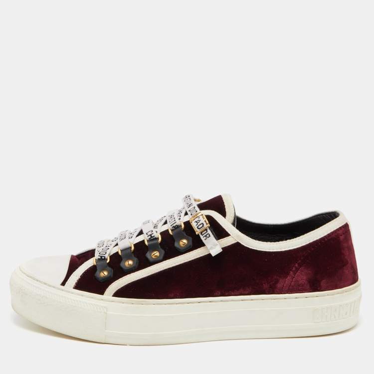 Pre Owned Dior Burgundy Velvet Walk'n'Dior Sneakers Size 38.5