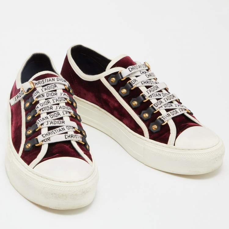 Pre Owned Dior Burgundy Velvet Walk'n'Dior Sneakers Size 38.5