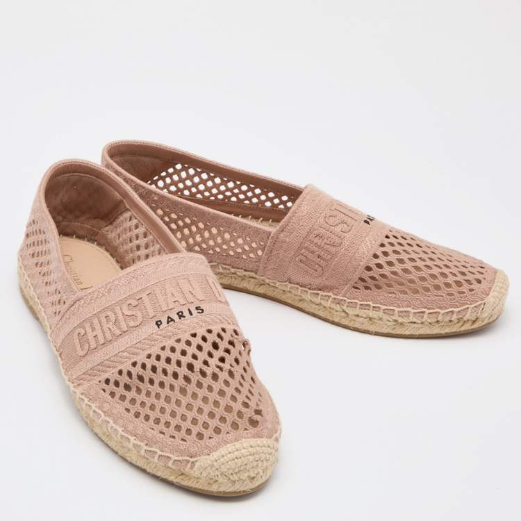 Pre Owned Dior Dusty Pink Mesh and Canvas Granville Espadrille Flats Size 40