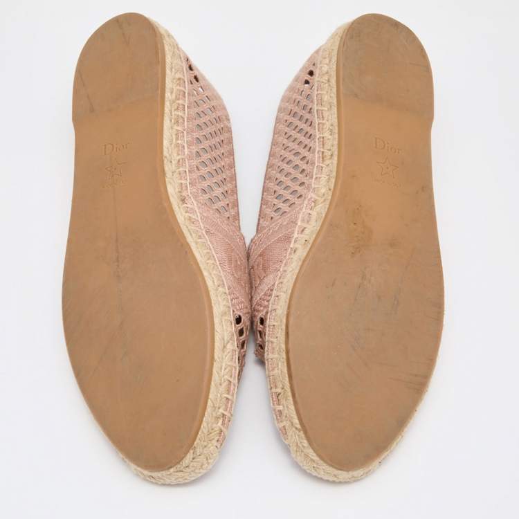 Pre Owned Dior Dusty Pink Mesh and Canvas Granville Espadrille Flats Size 40