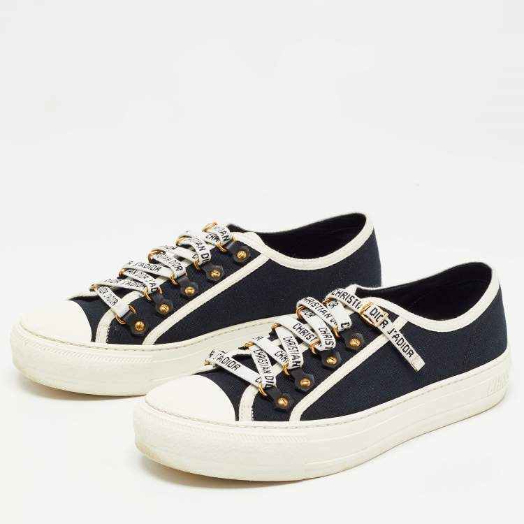 Pre Owned Dior Navy Blue Canvas and Leather Walk'n'Dior  Sneakers Size 38