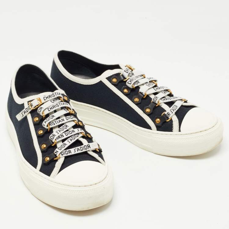 Pre Owned Dior Navy Blue Canvas and Leather Walk'n'Dior  Sneakers Size 38
