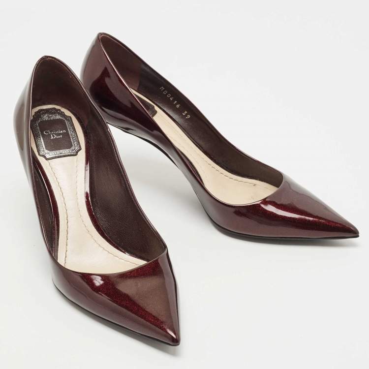 Pre Owned Dior Metallic Patent Leather Pointed Toe Pumps Size 39