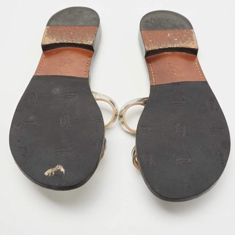 مملوكة مسبقًا Dior Silver Leather Flat Slides Size 40.5 