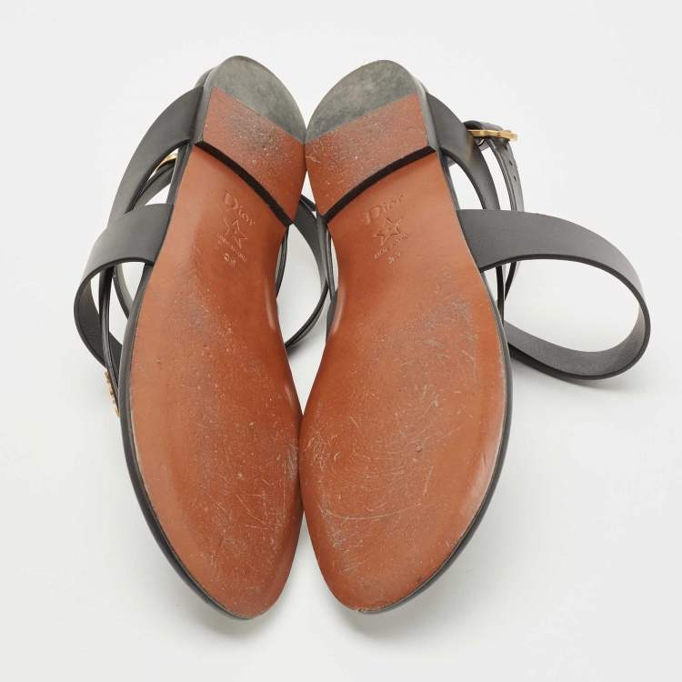 Pre Owned Dior Black Leather Flat Thong Sandals Size 39