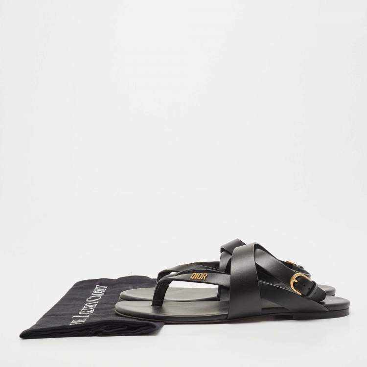 Pre Owned Dior Black Leather Flat Thong Sandals Size 39
