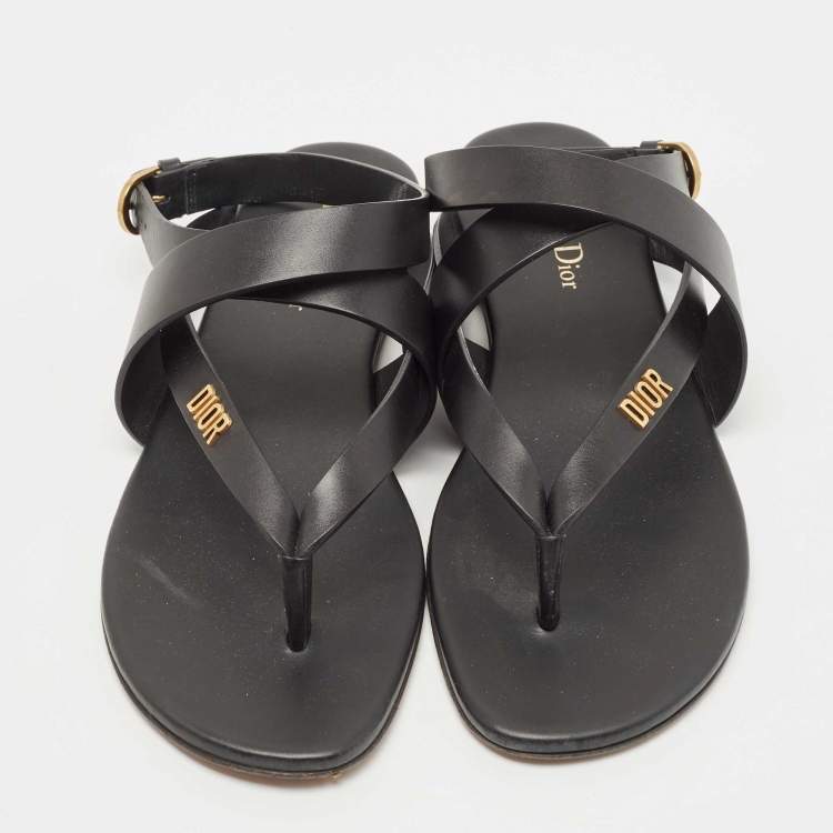 Pre Owned Dior Black Leather Flat Thong Sandals Size 39