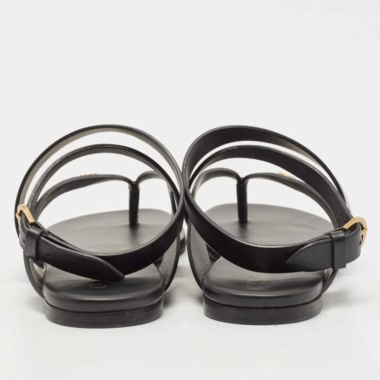 Pre Owned Dior Black Leather Flat Thong Sandals Size 39