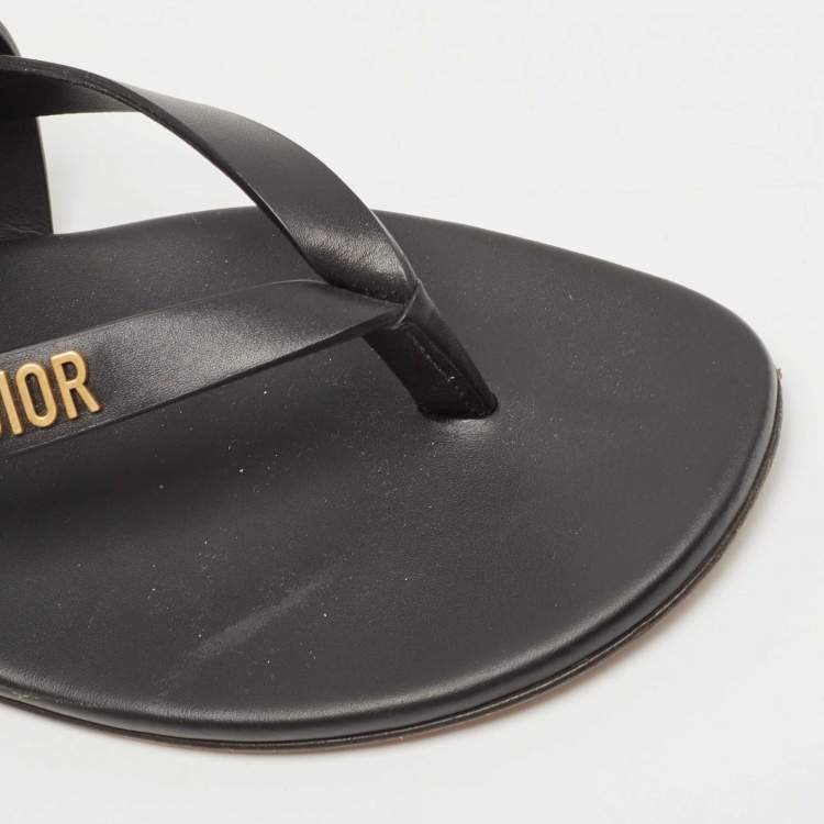 Pre Owned Dior Black Leather Flat Thong Sandals Size 39