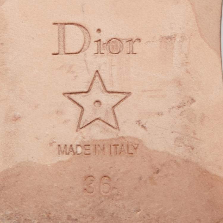 Pre Owned Dior Metal Grey Canvas Dway Flat Slide Sandals Size 36