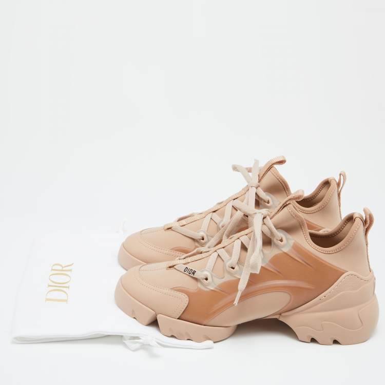 Pre Owned Dior Pink Neoprene,Rubber and Leather D-Connect Sneakers Size 38