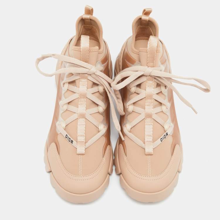 Pre Owned Dior Pink Neoprene,Rubber and Leather D-Connect Sneakers Size 38