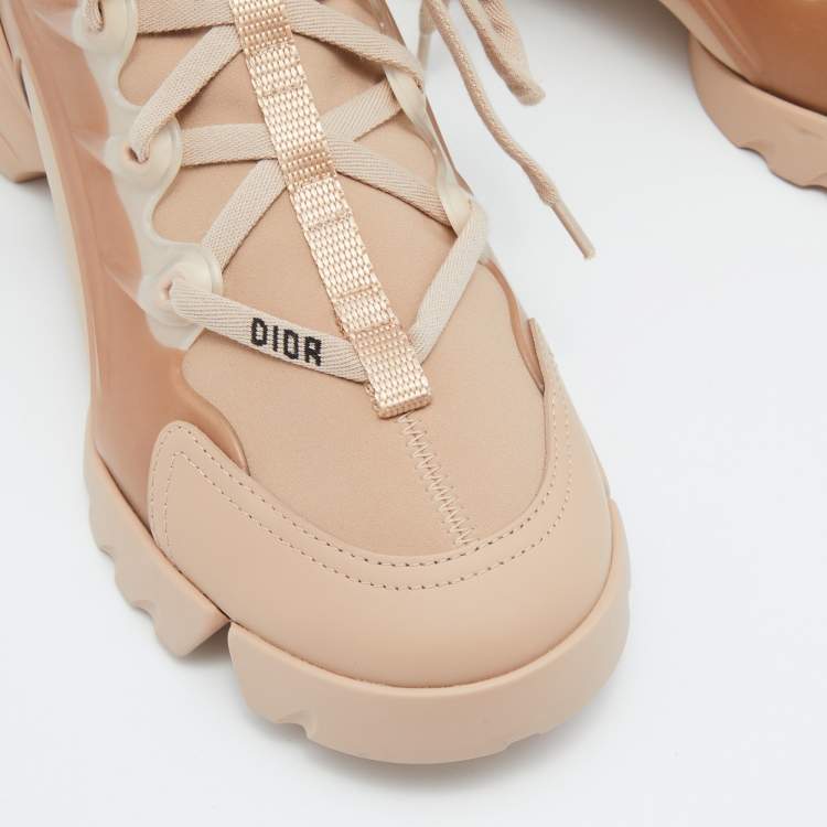 Pre Owned Dior Pink Neoprene,Rubber and Leather D-Connect Sneakers Size 38