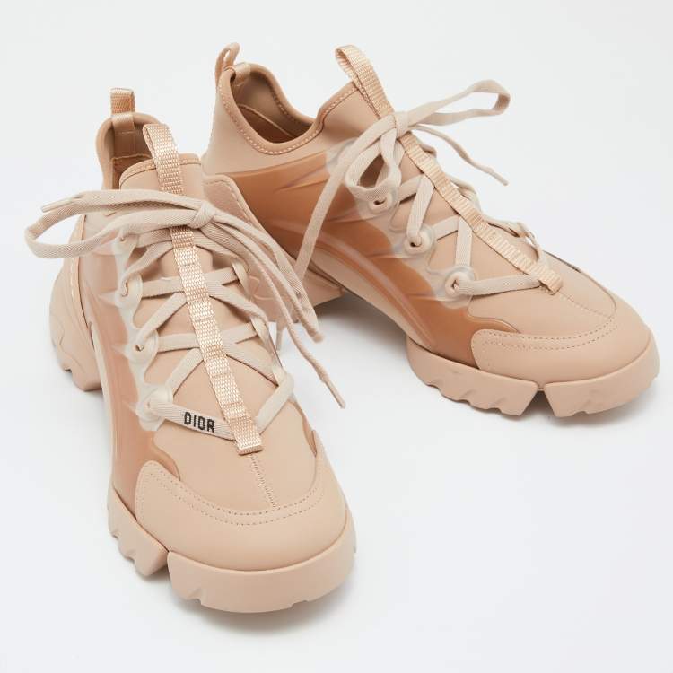 Pre Owned Dior Pink Neoprene,Rubber and Leather D-Connect Sneakers Size 38