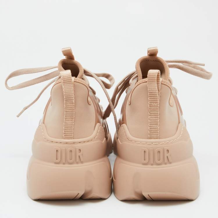 Pre Owned Dior Pink Neoprene,Rubber and Leather D-Connect Sneakers Size 38