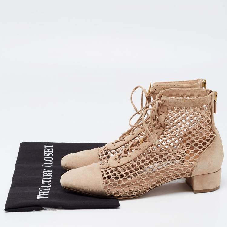 Pre Owned Dior Beige Suede and Mesh Naughtily-D Ankle Boots Size 39