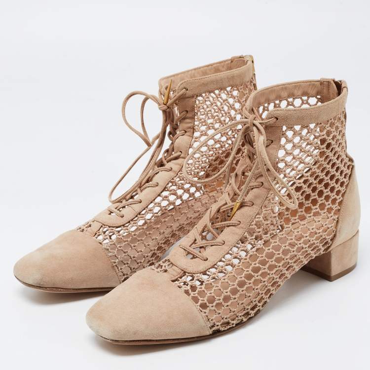 Dior Beige Suede and Mesh Naughtily-D Ankle Boots Size 39 Dior