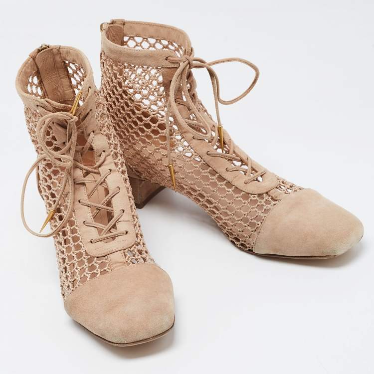 Pre Owned Dior Beige Suede and Mesh Naughtily-D Ankle Boots Size 39