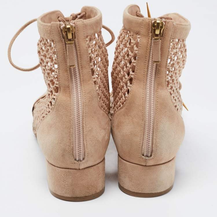 Pre Owned Dior Beige Suede and Mesh Naughtily-D Ankle Boots Size 39