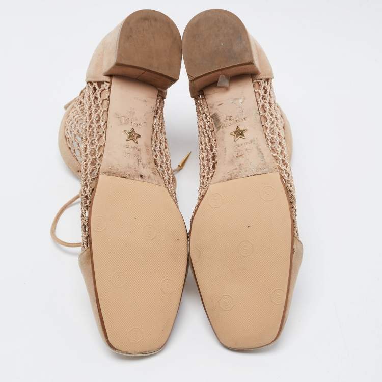 Pre Owned Dior Beige Suede and Mesh Naughtily-D Ankle Boots Size 39