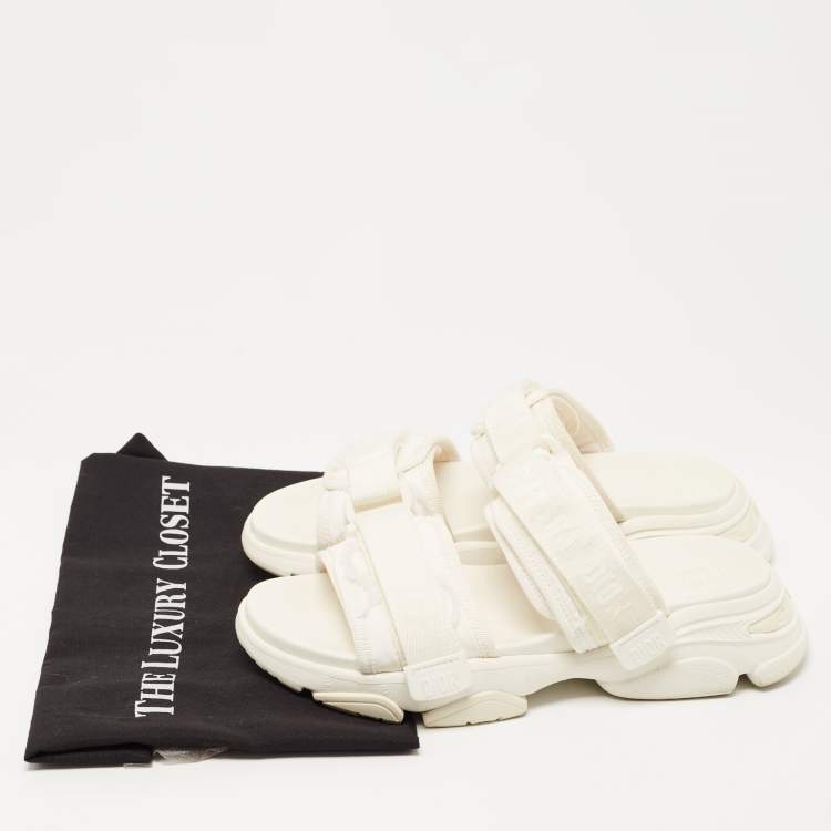 Pre Owned Dior White Fabric and Nylon D-Wander Slides Size 39