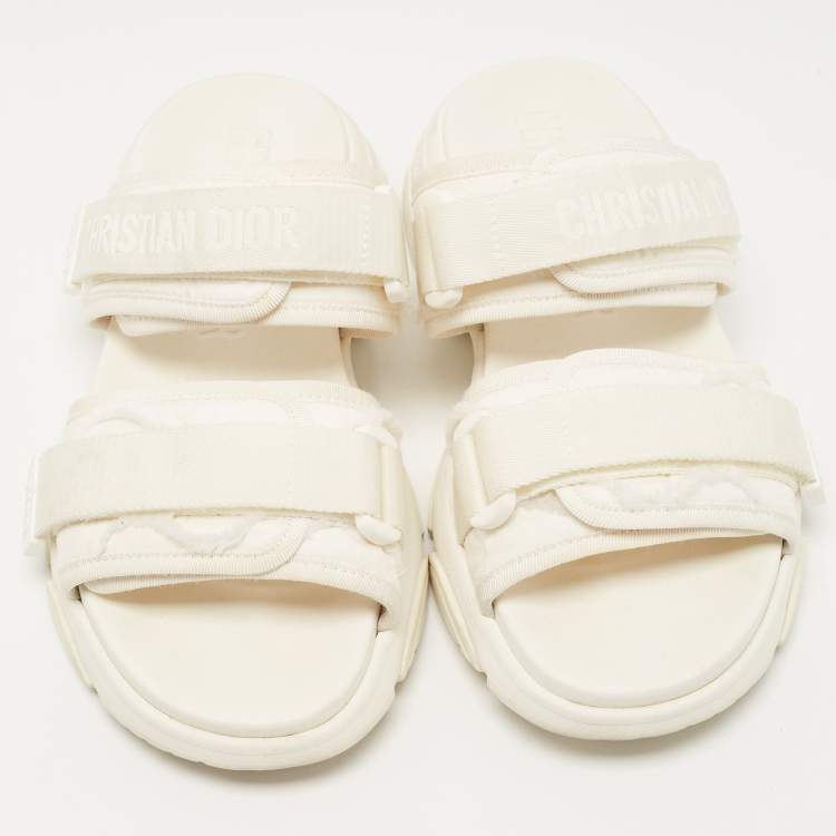 Pre Owned Dior White Fabric and Nylon D-Wander Slides Size 39