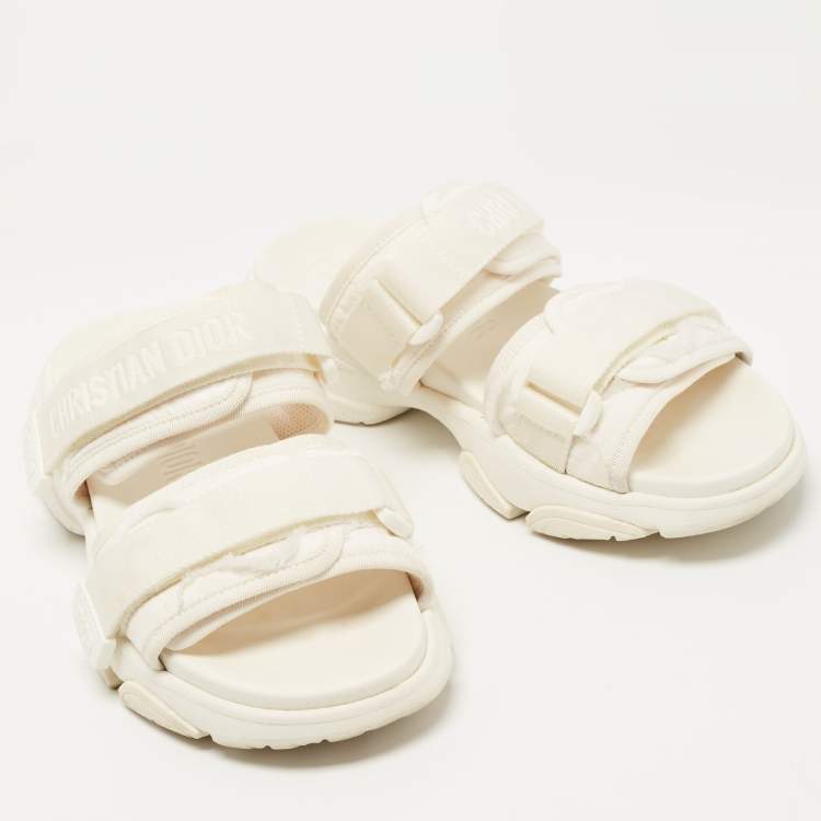Pre Owned Dior White Fabric and Nylon D-Wander Slides Size 39